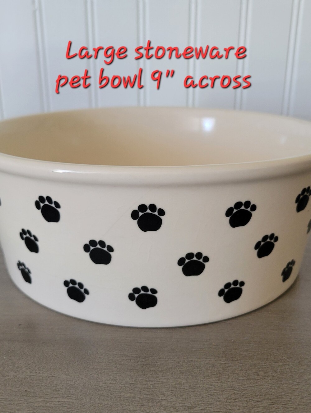 Large Stoneware Dog Pet Bowl with Paw Prints